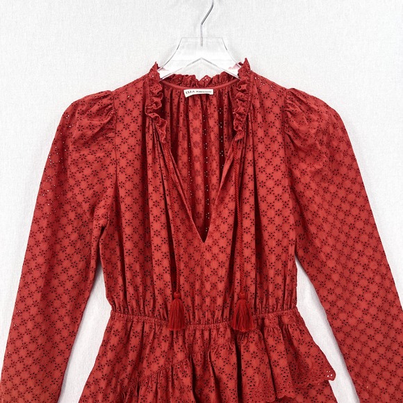 ULLA JOHNSON Dress Womens 2 Umber Red Josette Broderie Anglaise Eyelet Cotton - Picture 7 of 16